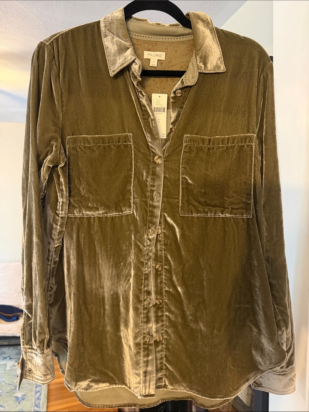 Pilcro Olive Green Velvet Button-Down Shirt